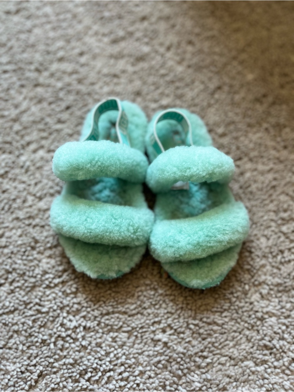 UGG Kids Mint Fuzzy Double-Strap Sandals